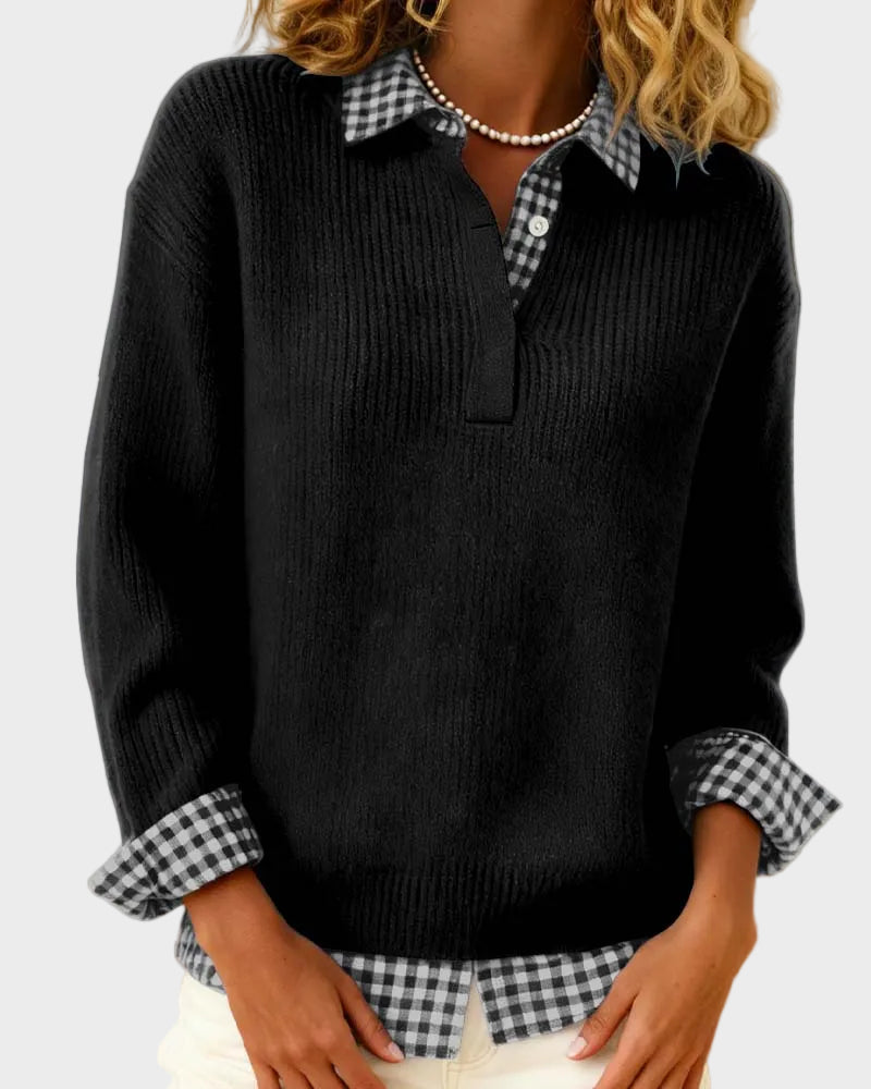 Viktoria - Colourful sweater with a checkered patchwork pattern