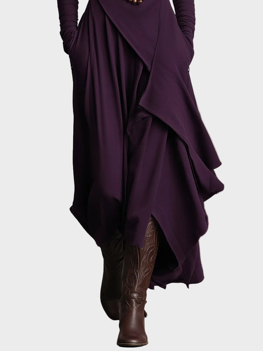 Teresa - Asymmetrical knitted maxi dress with a turtleneck