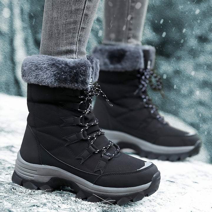 Women's Waterproof Snow Boots with Fur Trim and Laces