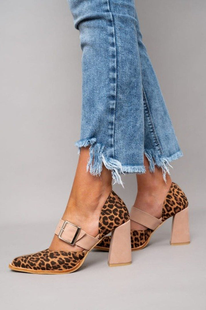 Selveta - Leopard-print suede sandals with a stable heel