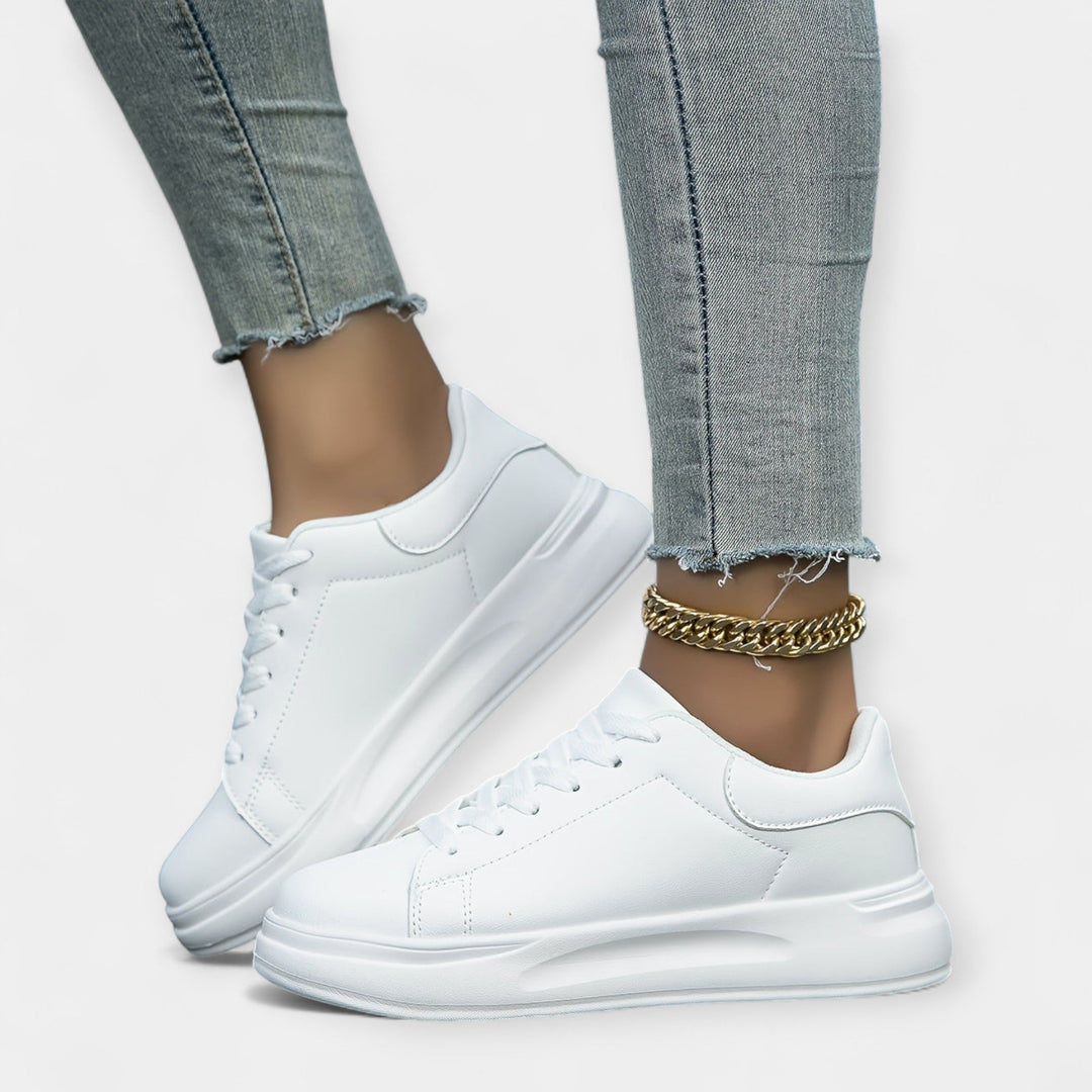 Stela - White Leather Sports Shoes