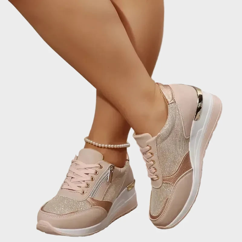 Orthopedic sports shoes with laces with side zipper for women