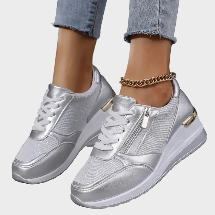 Orthopedic sports shoes with laces with side zipper for women