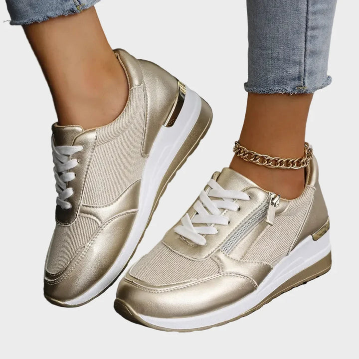 Orthopedic sports shoes with laces with side zipper for women