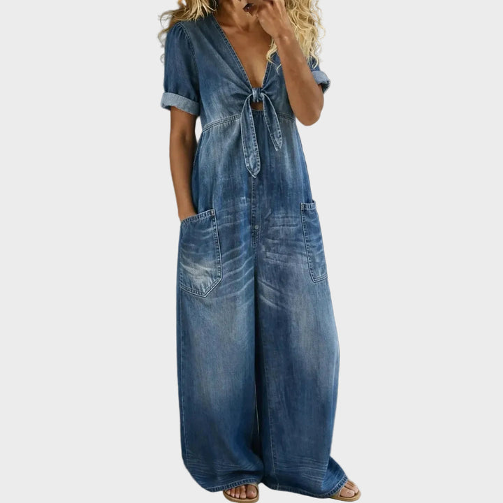 Kowalska - Short Sleeve Jumpsuit with V-Neckline