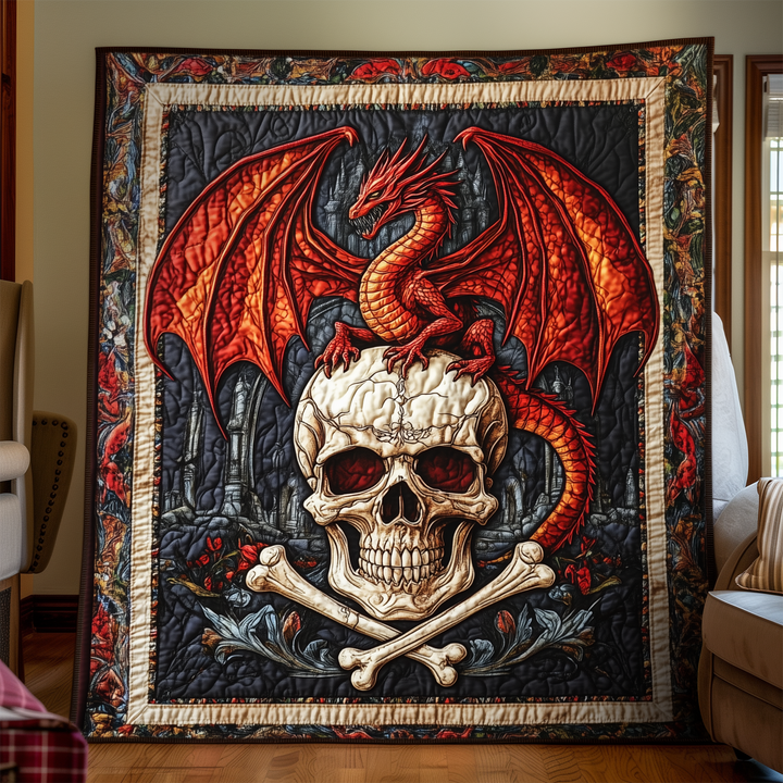 Dragon Skull Throne Quilted Blanket