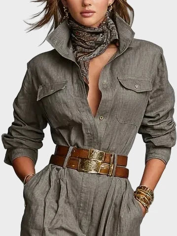 Magda - Cotton and linen jumpsuit with long sleeves