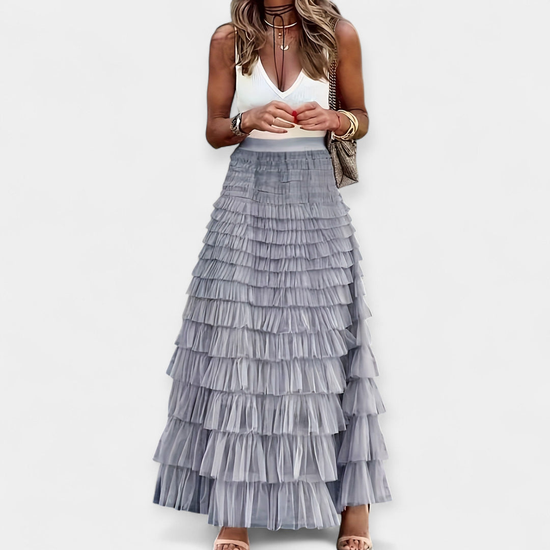 Valerie - Boho Skirt with Mesh Satin Trim