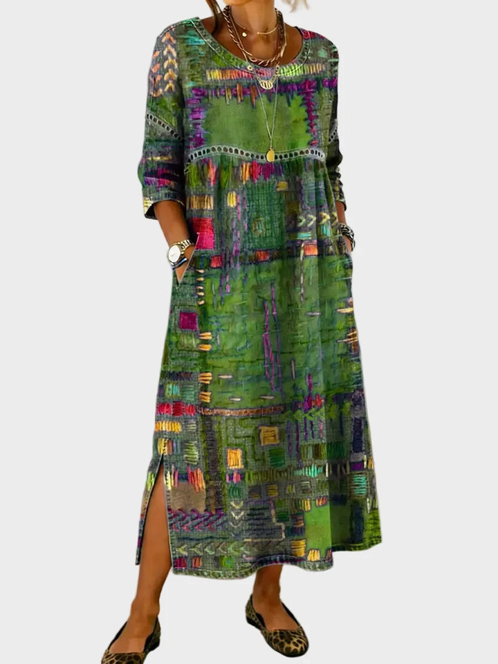 Inaya - Denim dress with ethnic patchwork