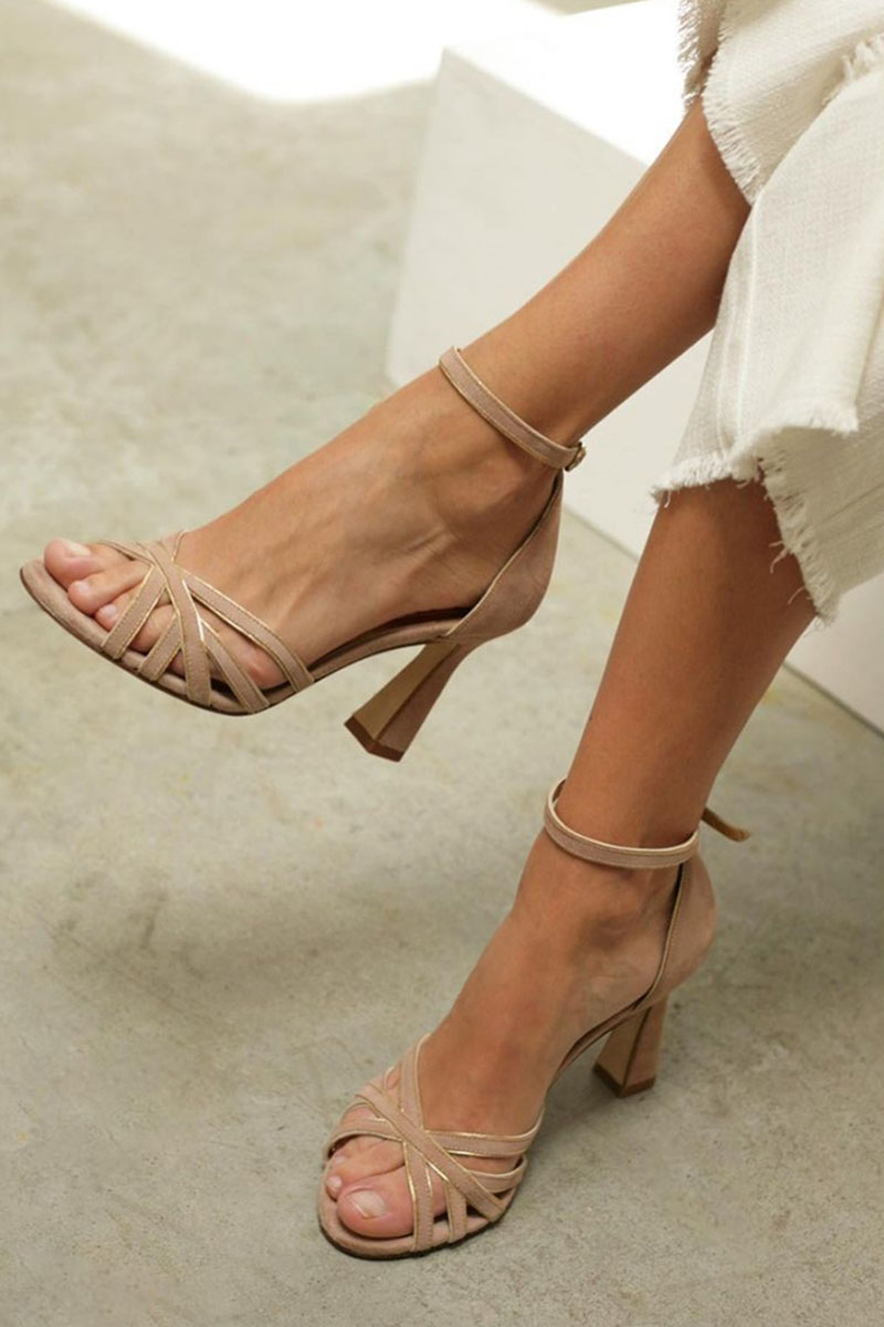 Elviera™ - Sandals in a patchwork design with a round toe and a narrow heel