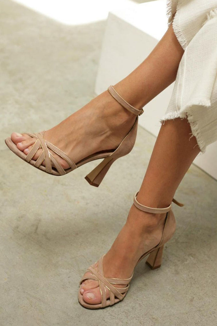 Elviera™ - Sandals in a patchwork design with a round toe and a narrow heel