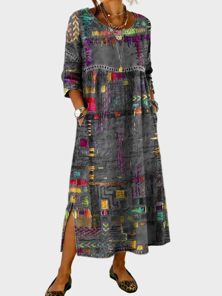 Inaya - Denim dress with ethnic patchwork