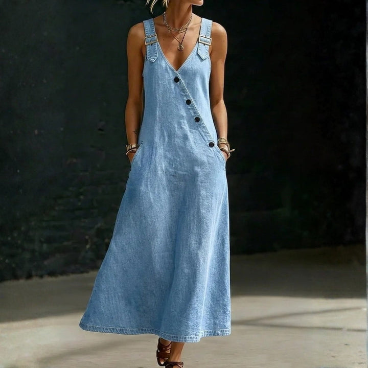 Anna - Long Denim Dress with Buttons
