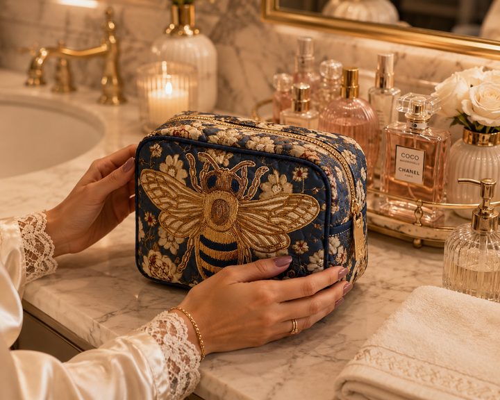 Bee Charm Quilted Makeup Bag