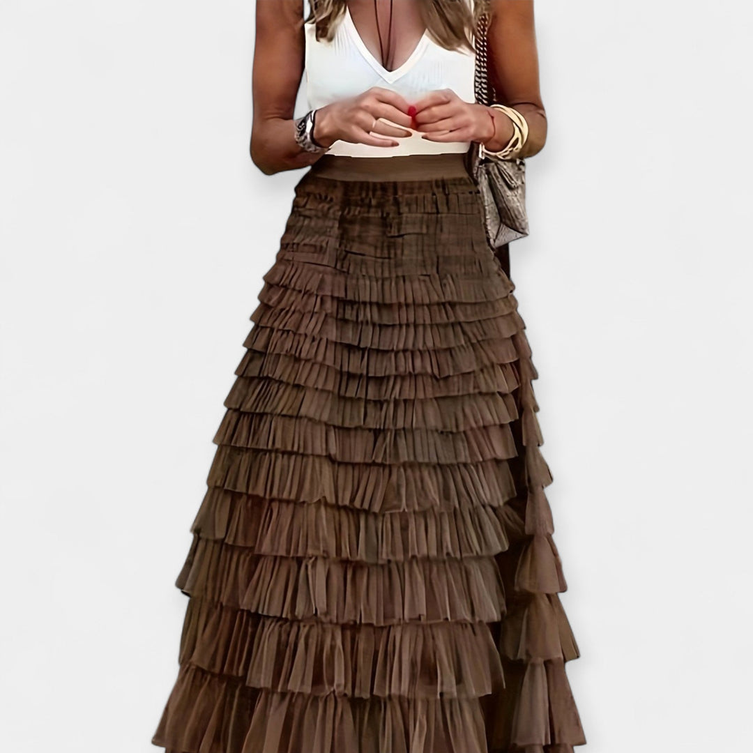 Valerie - Boho Skirt with Mesh Satin Trim