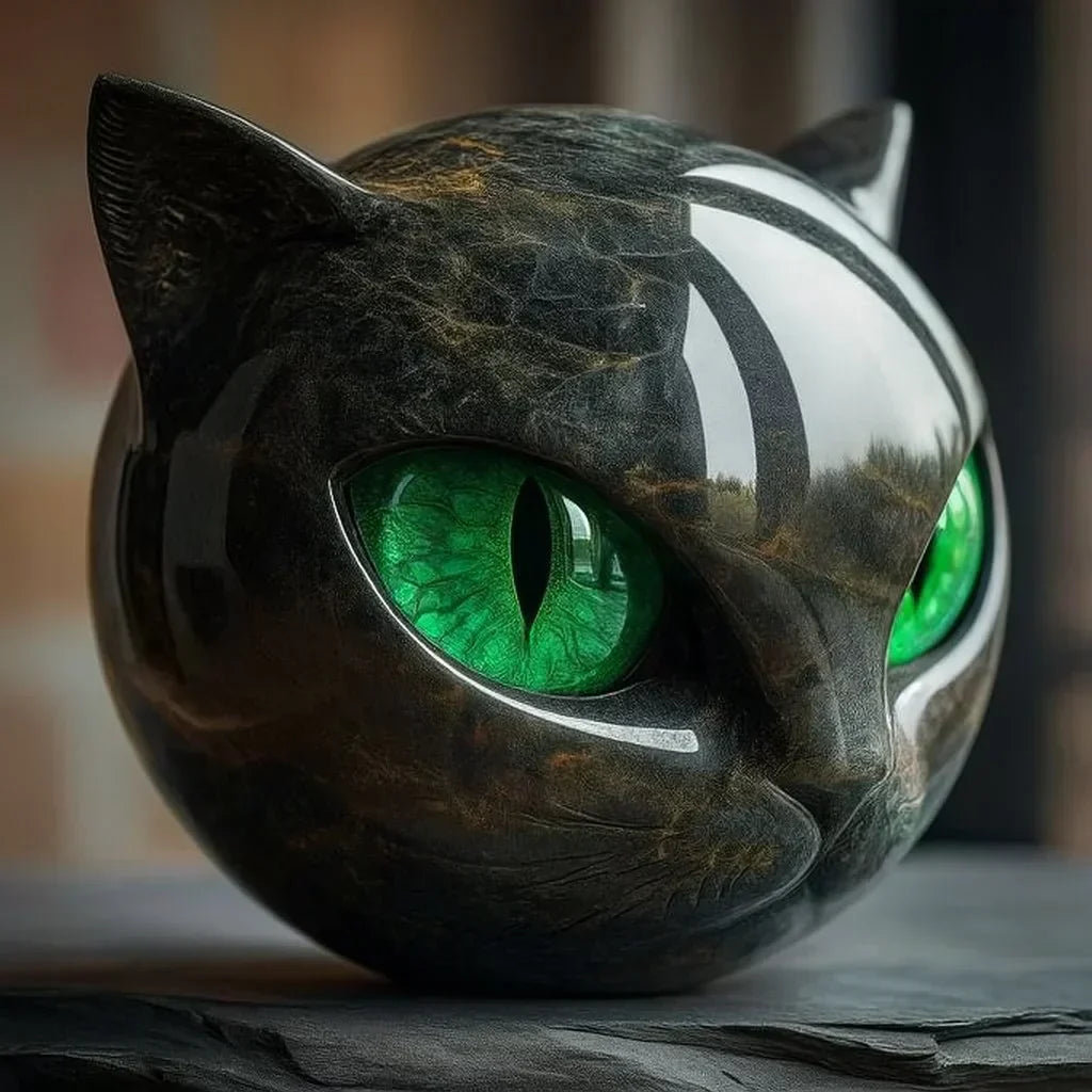 Stone Statue of a Black Cat – Symbol of Happiness and Style