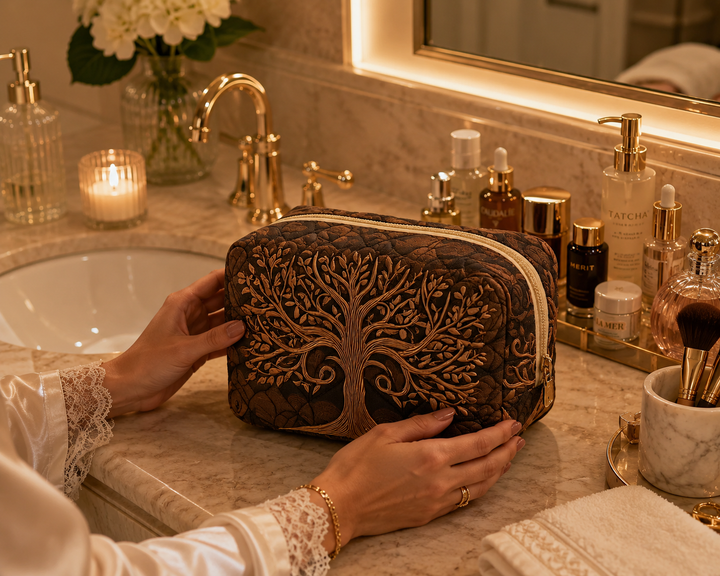 Ancestral Tree Quilted Makeup Bag