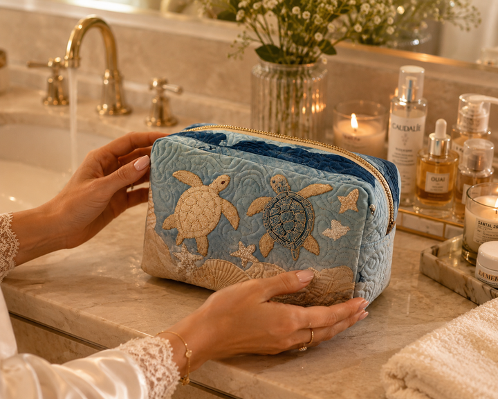 Sandy Shell Quilted Makeup Bag