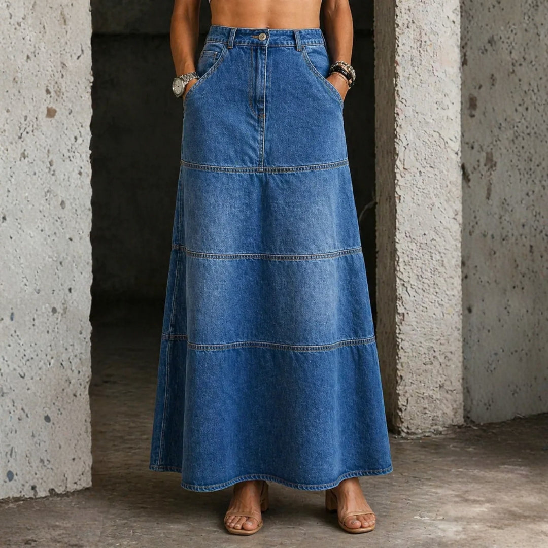 Maria - Medium length denim skirt