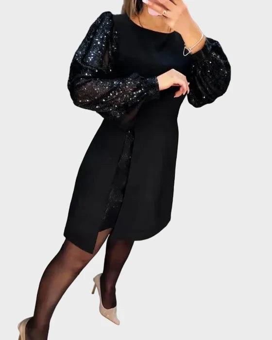 Iwona - Elegant dress with shiny puffy sleeves