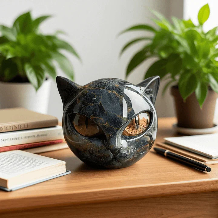 Stone Statue of a Black Cat – Symbol of Happiness and Style