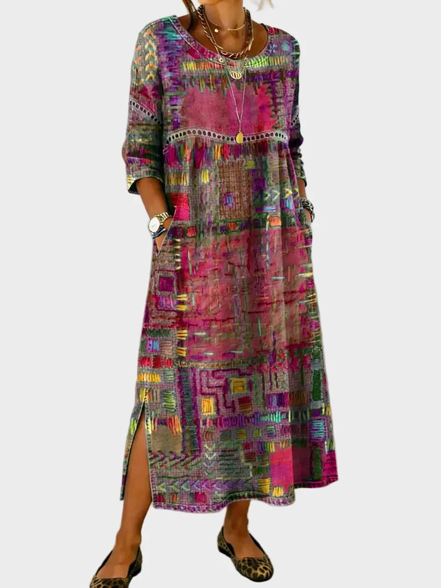 Inaya - Denim dress with ethnic patchwork