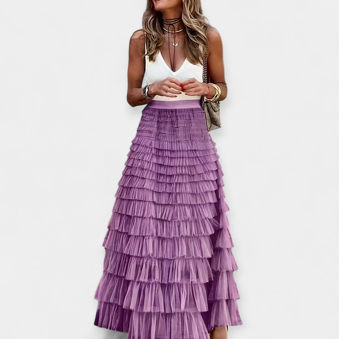 Valerie - Boho Skirt with Mesh Satin Trim