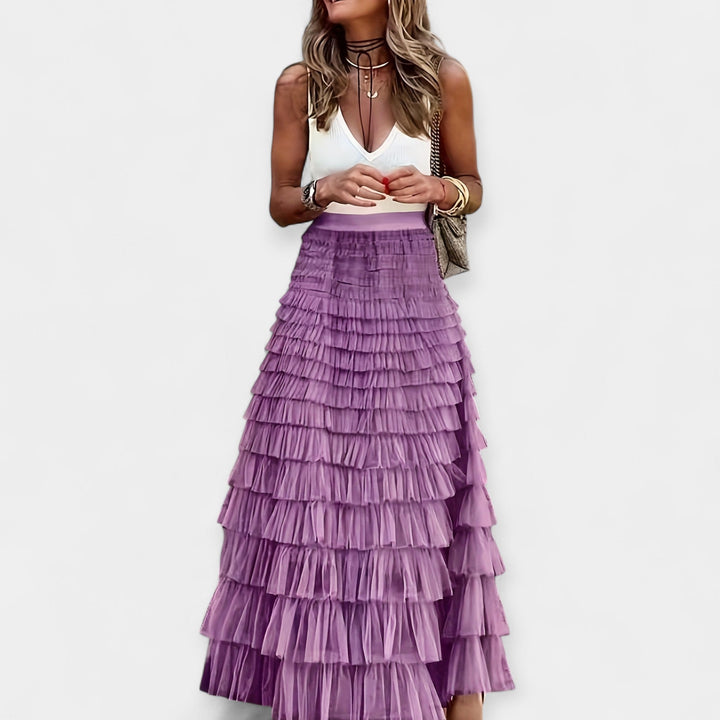 Valerie - Boho Skirt with Mesh Satin Trim