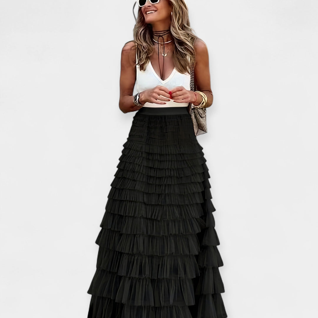 Valerie - Boho Skirt with Mesh Satin Trim