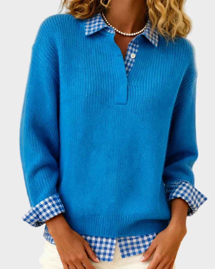 Viktoria - Colourful sweater with a checkered patchwork pattern