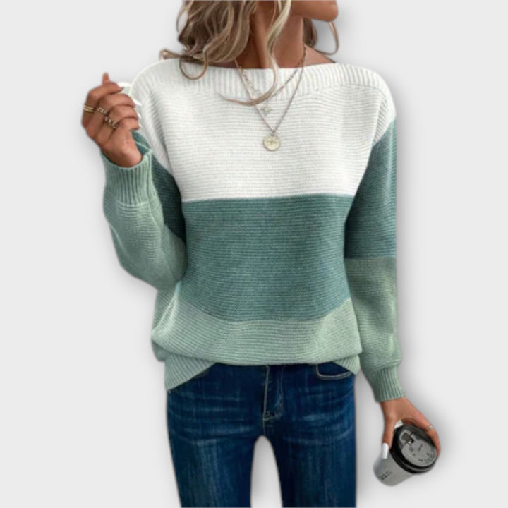 Clara - Elegant, three-colour patchwork sweater