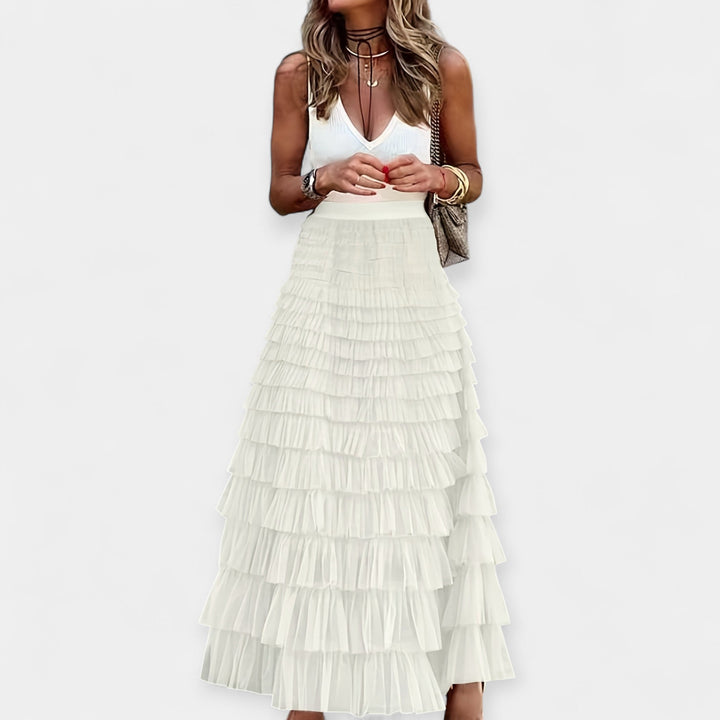 Valerie - Boho Skirt with Mesh Satin Trim