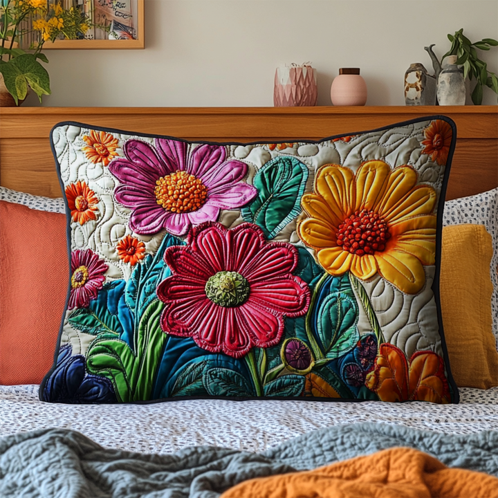 Radiant Blooms Quilted Bedding Pillow Case