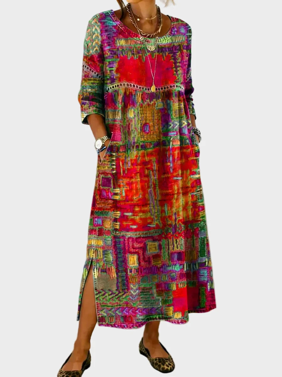Inaya - Denim dress with ethnic patchwork