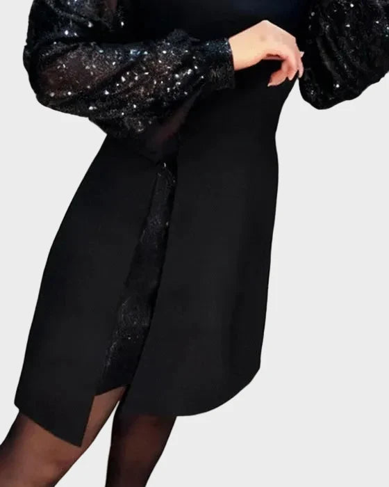 Iwona - Elegant dress with shiny puffy sleeves