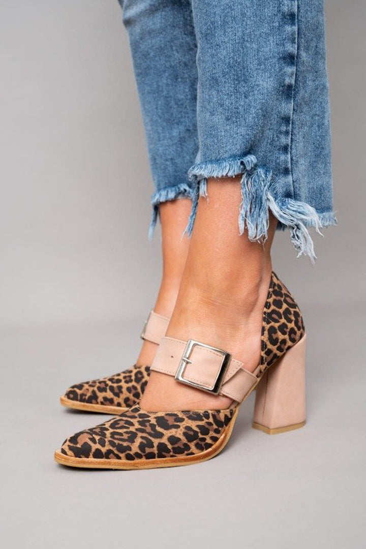 Selveta - Leopard-print suede sandals with a stable heel
