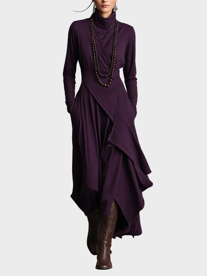 Teresa - Asymmetrical knitted maxi dress with a turtleneck
