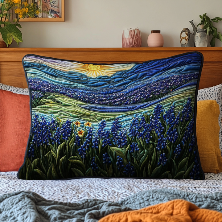 Sunset Bluebonnet Quilted Bedding Pillow Case