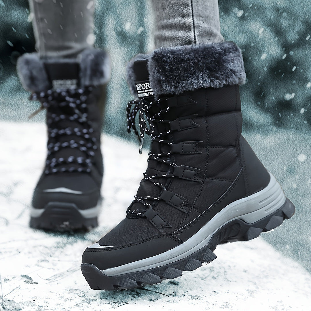 Women's Waterproof Snow Boots with Fur Trim and Laces