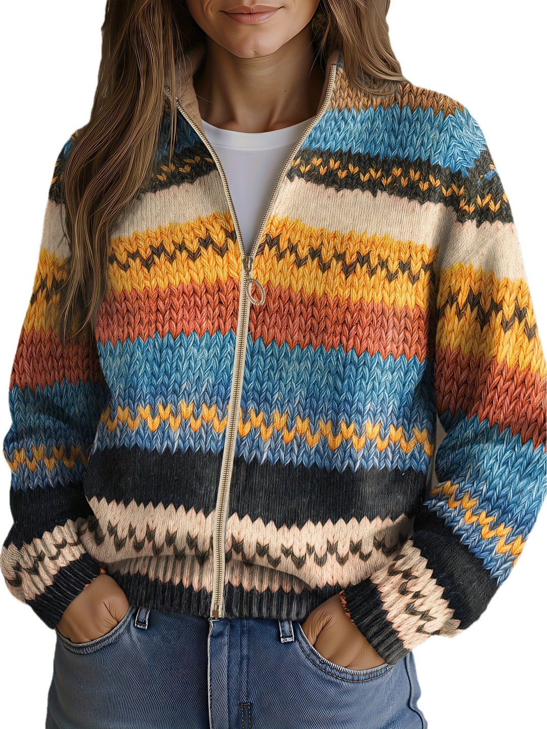 Yseult - Multicolored zigzag cardigan