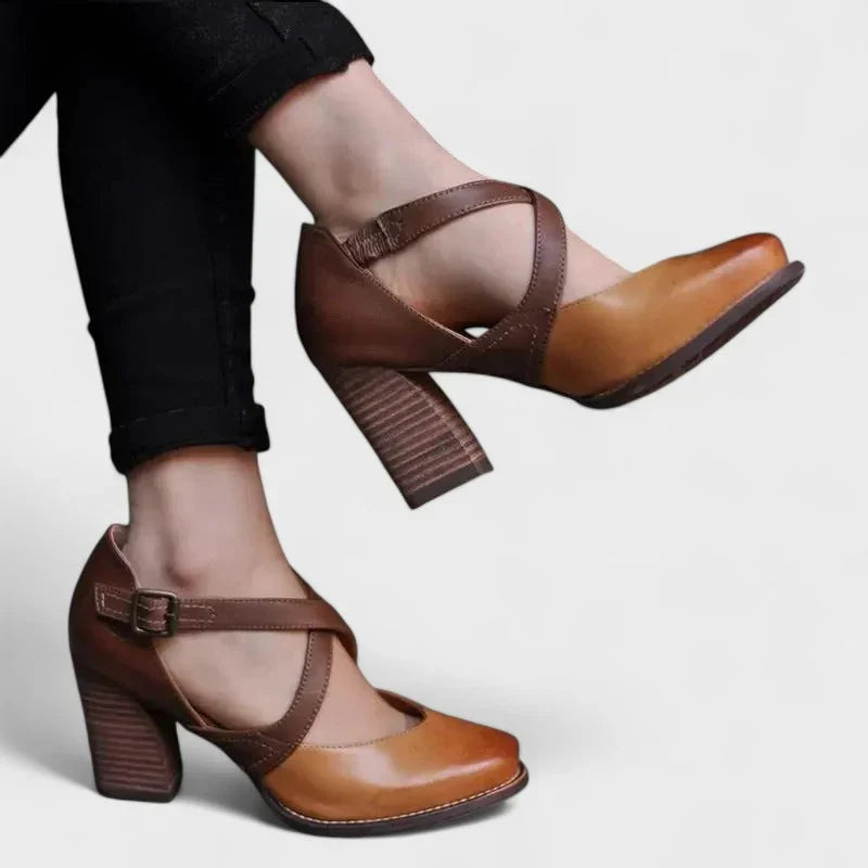 Brown Cross Strap Pumps