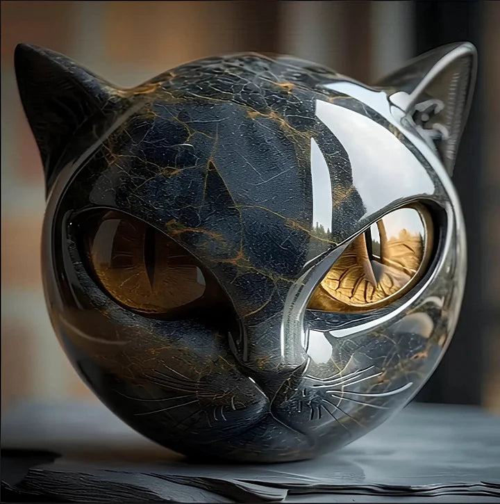 Stone Statue of a Black Cat – Symbol of Happiness and Style