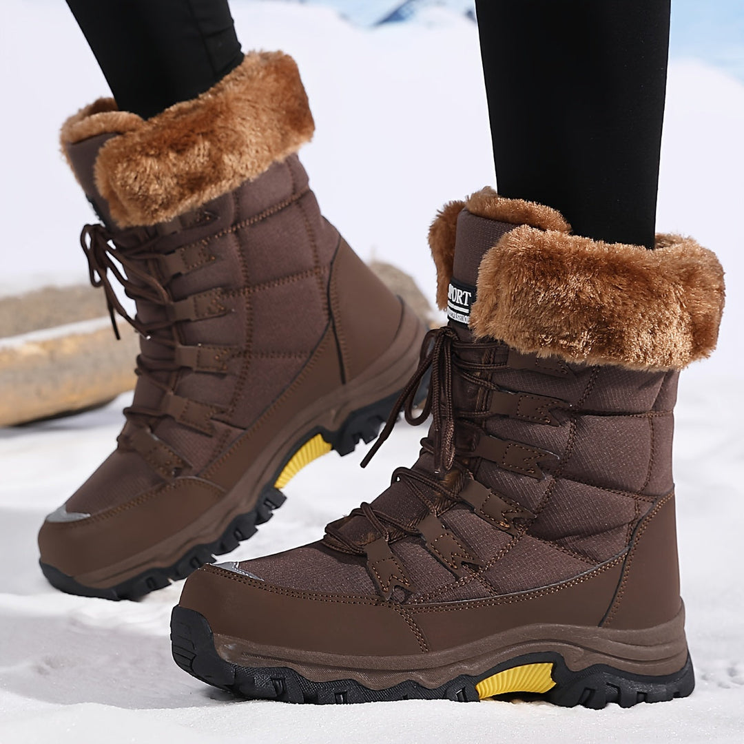 Women's Waterproof Snow Boots with Fur Trim and Laces