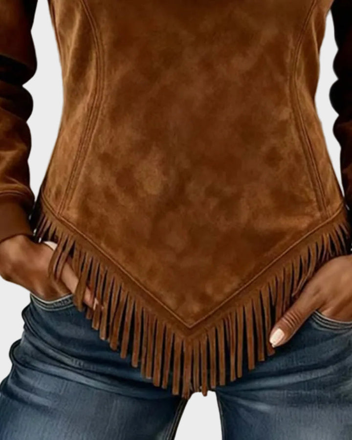 Petra – Elegant women's sweatshirt with fur and fringes