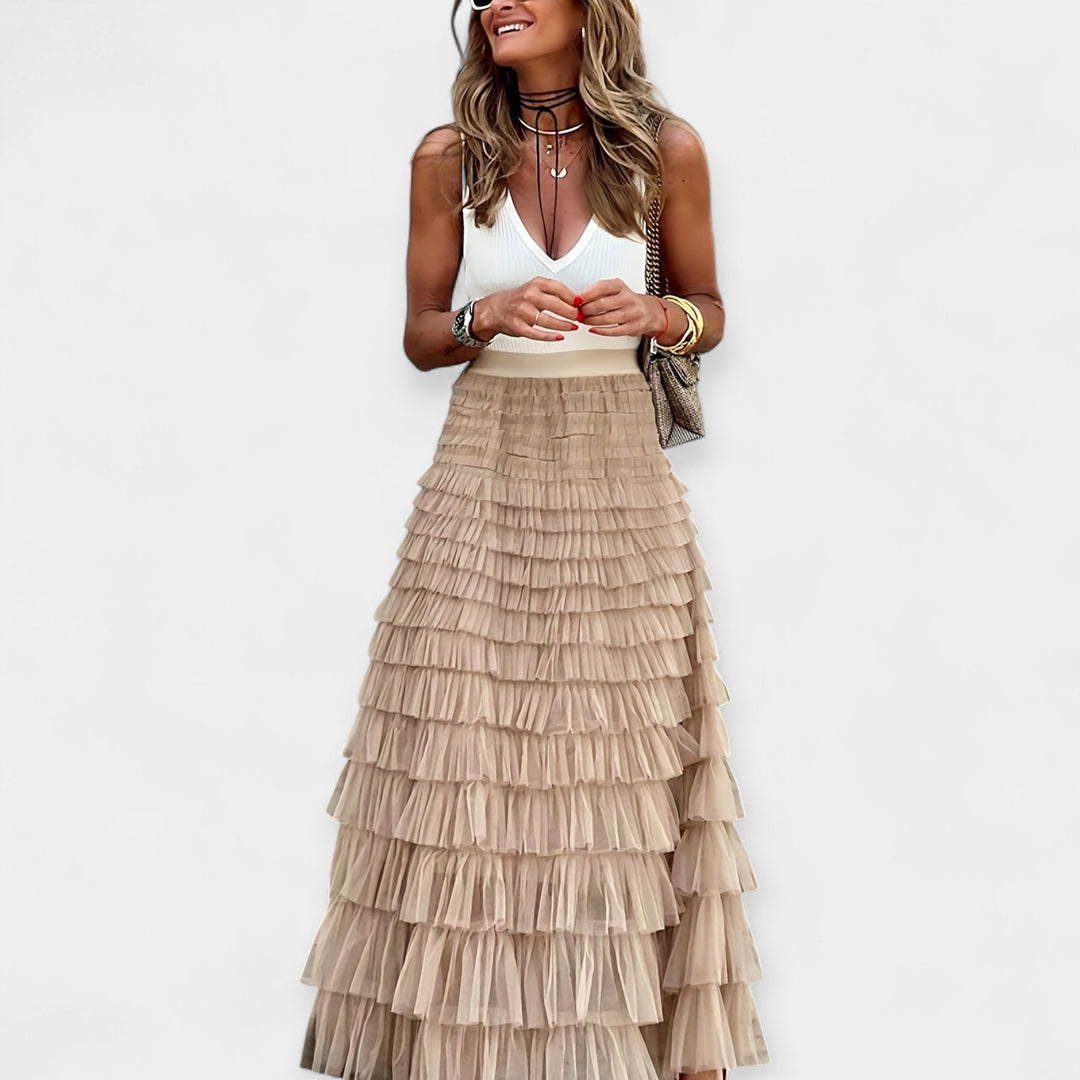 Valerie - Boho Skirt with Mesh Satin Trim