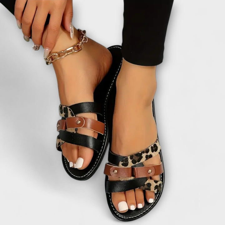 Leopard print sandals with cross straps