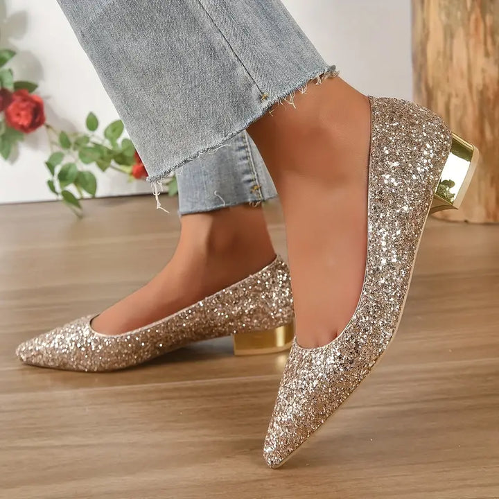 Glitter Block Heel Pumps