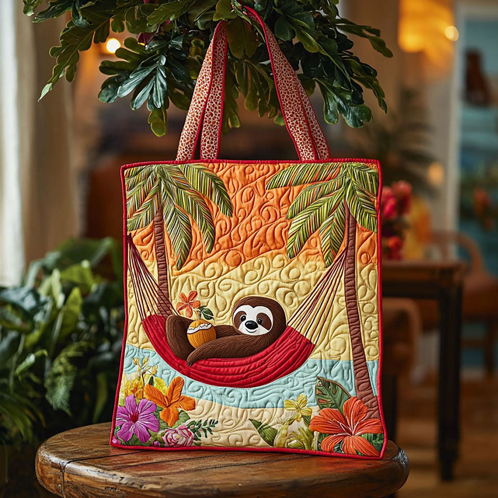 Tropical Summer Sloth Quilted Tote Bag