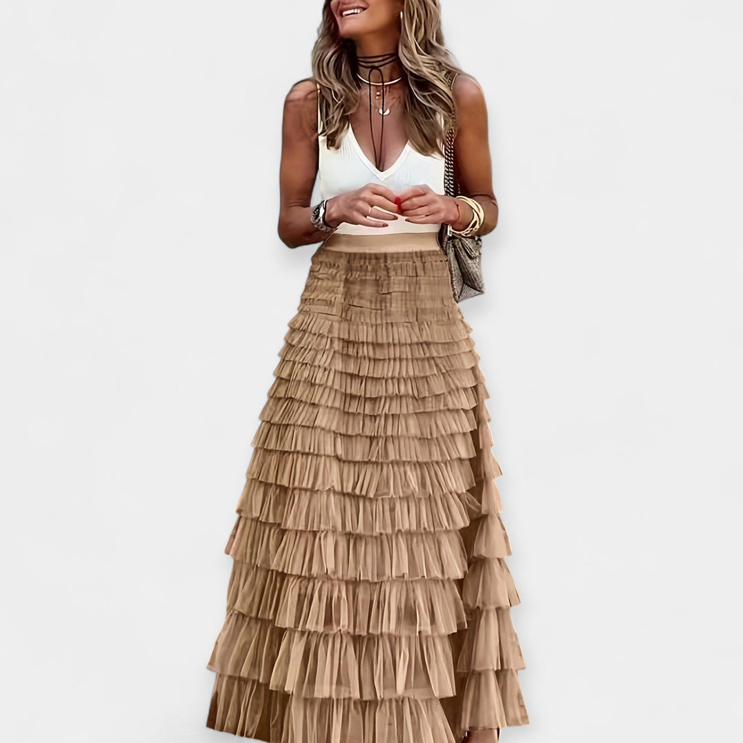 Valerie - Boho Skirt with Mesh Satin Trim