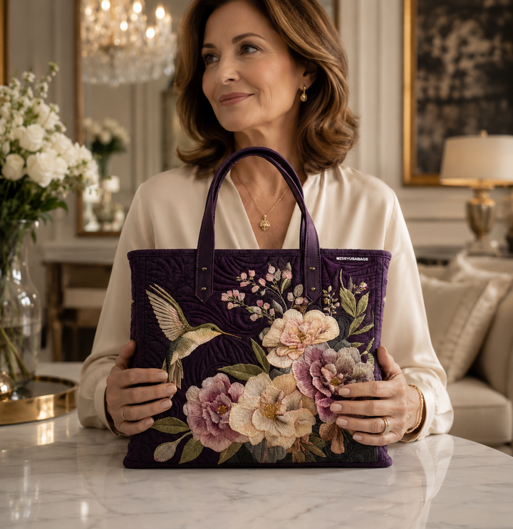 Quilted Tote Bag - Hummingbirds and Orchids